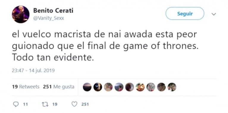 Tremendo cruce entre Benito Cerati y Nai Awada, a partir de un polémico tweet del músico