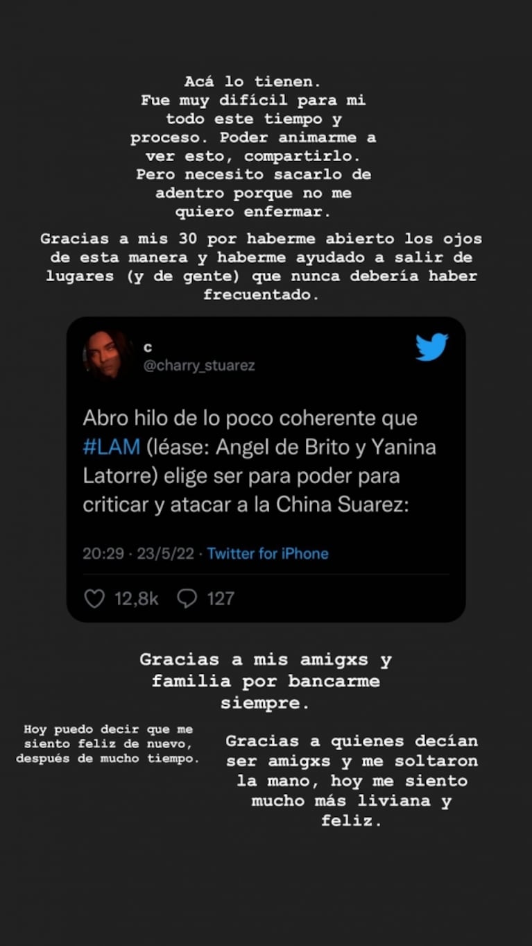 Tremendo descargo de la China Suárez contra Ángel de Brito y Yanina Latorre: "Estoy hablando de una persecución”