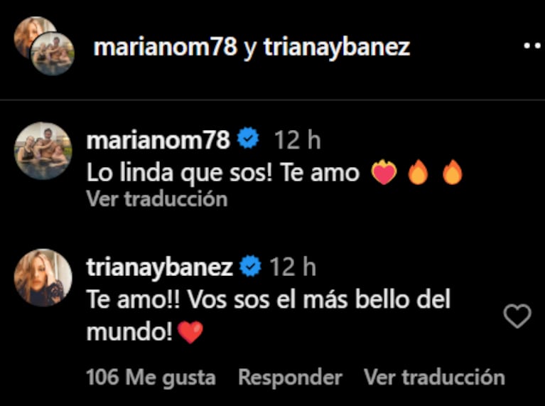 Triana Ybañez contestó con ternura al posteo de Mariano.