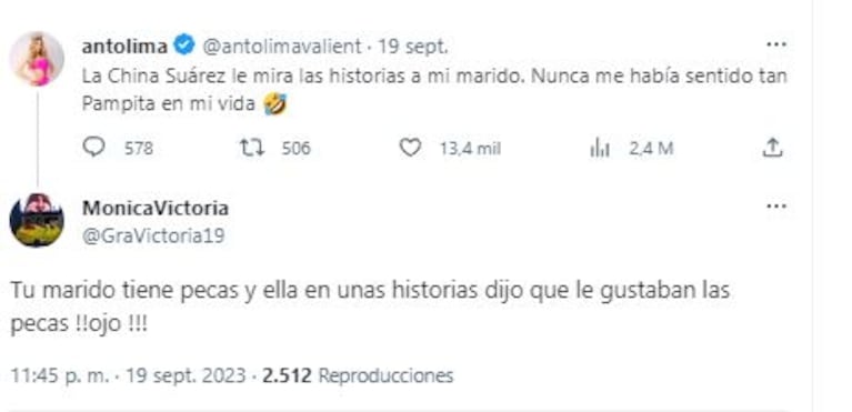 Tweet de Anto Lima sobre la China Suárez (Foto: Twitter)