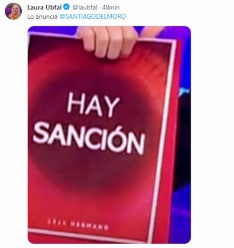 Tweet de Laura Ubfal anunciando sanción en Gran Hermano (Foto: Twitter / X)