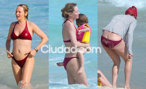 Uma Thurman en las playas de St. Barts junto a sus hijos (Fotos: Grosby Group). 