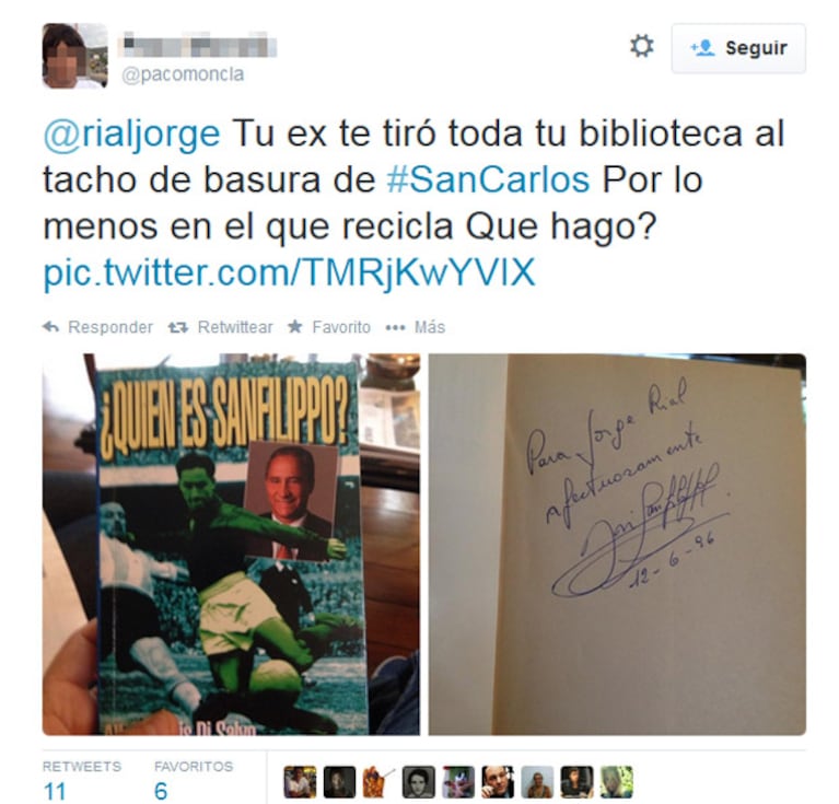 Un joven mostró un libro de 1996 con una dedicatoria al conductor y dijo haberlo hallado en la basura del country San Carlos.