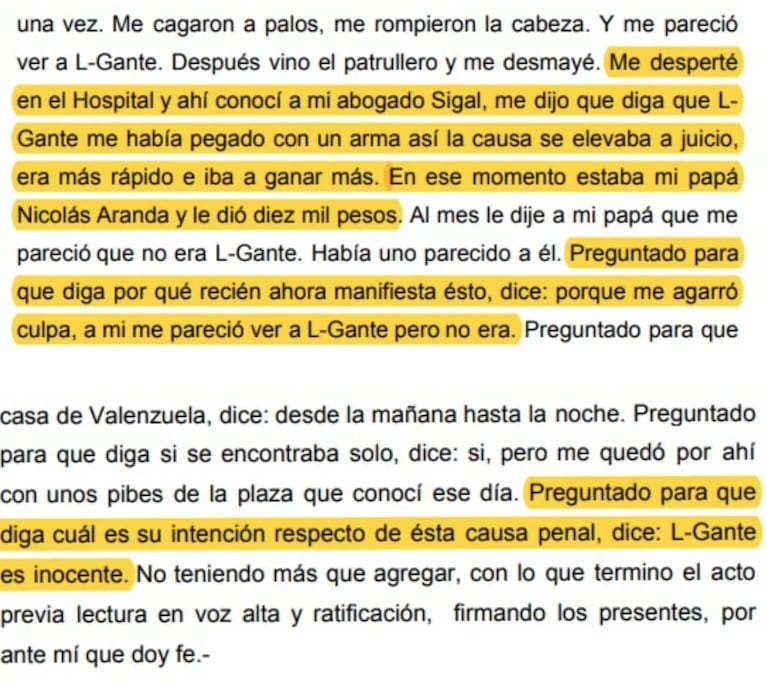 Un joven que denunció a L-Gante se retractó: “Mi abogado me dijo que declare que me pegó con un arma”