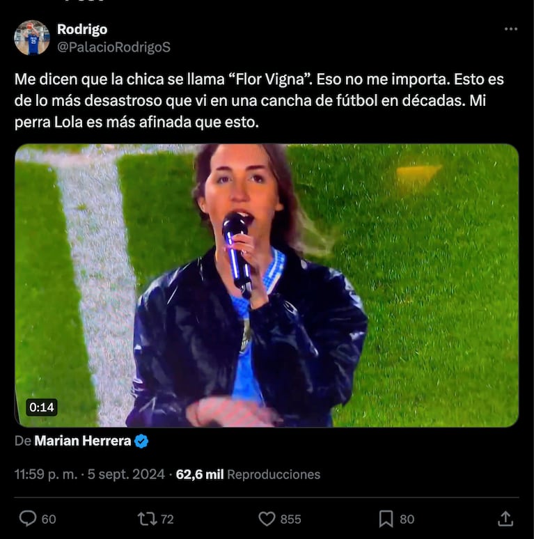 Una de las implacables críticas que Florencia recibió en las redes.