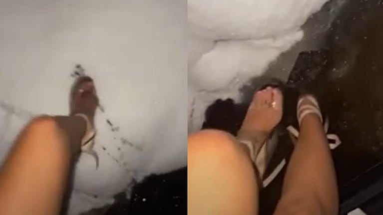 Una joven estadounidense anda en tacones sobre el frío hielo