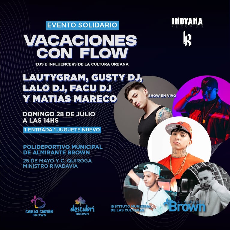 Vacaciones con Flow: Lauty Gram, Gusty DJ, Juli Savioli y más artistas en un show solidario y gratuito 