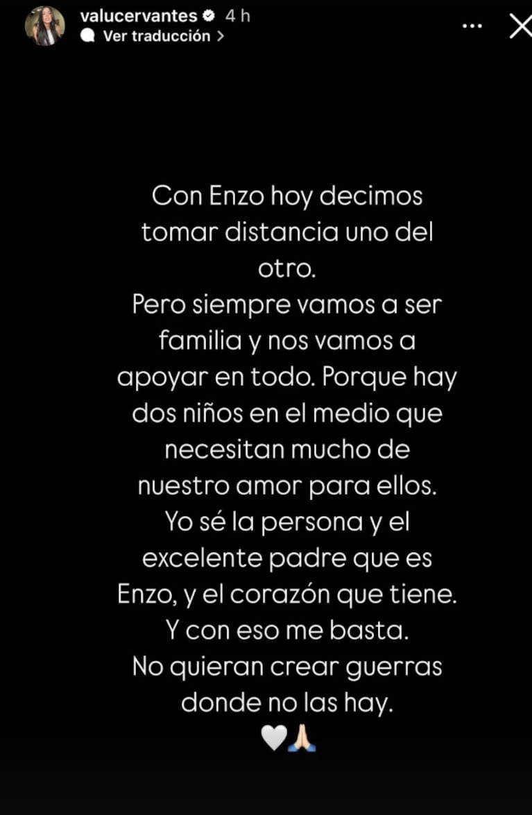 Valentina confirmó su separación de Enzo.