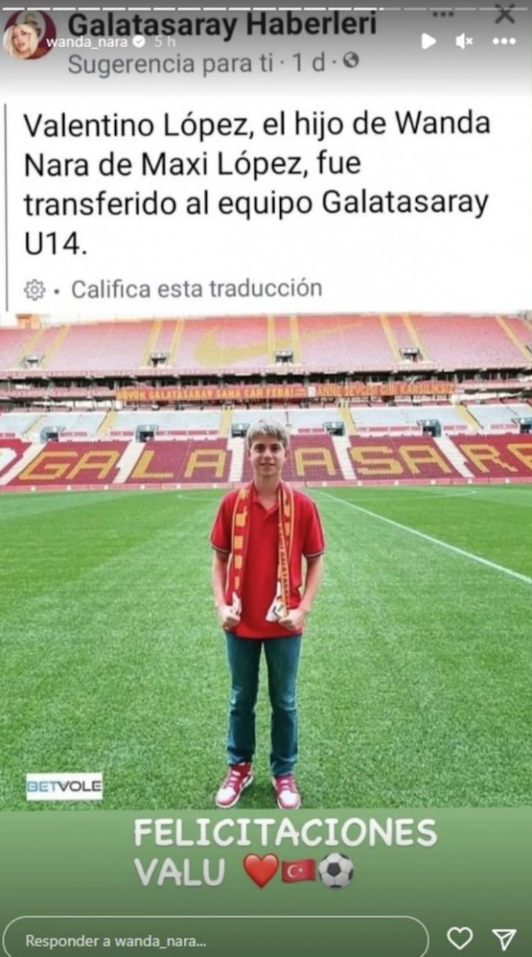 Valentino, el hijo mayor de Wanda Nara y Maxi López, jugará en el Galatasaray como Mauro Icardi: la reacción de su mamá 