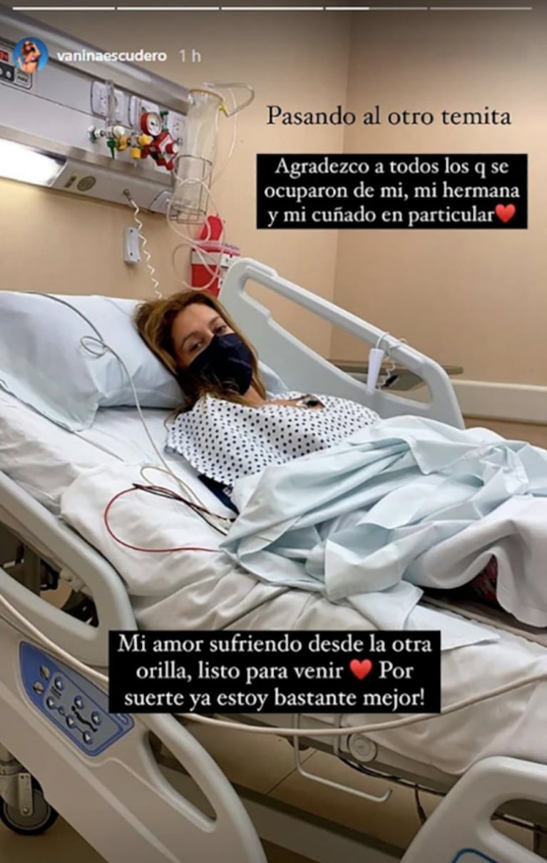 Vanina Escudero debió ser internada de urgencia y realizó un posteo desde la clínica: "Ya estoy bastante mejor" 