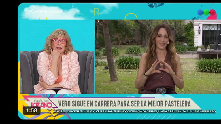 Vero Lozano le contó intimidades del programa de pastelería a Georgina Barbarossa. Foto: captura Telefe.