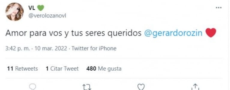 Verónica Lozano le envió sus buenos deseos a Gerardo Rozín en el duro momento que atraviesa: "Amor para vos"