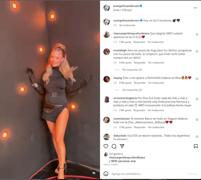 Video: el look total black de Evangelina Anderson que conquistó a todos en Los 8 escalones