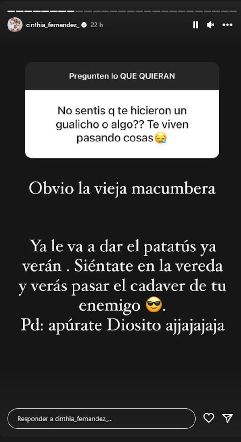 "Vieja macumbera": Cinthia Fernández culpó a la mamá de Matías Defederico por el conflicto con sus vecinos