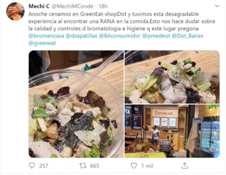 Viral: pidieron una ensalada en una reconocida cadena de comida saludable y descubrieron una rana en su plato