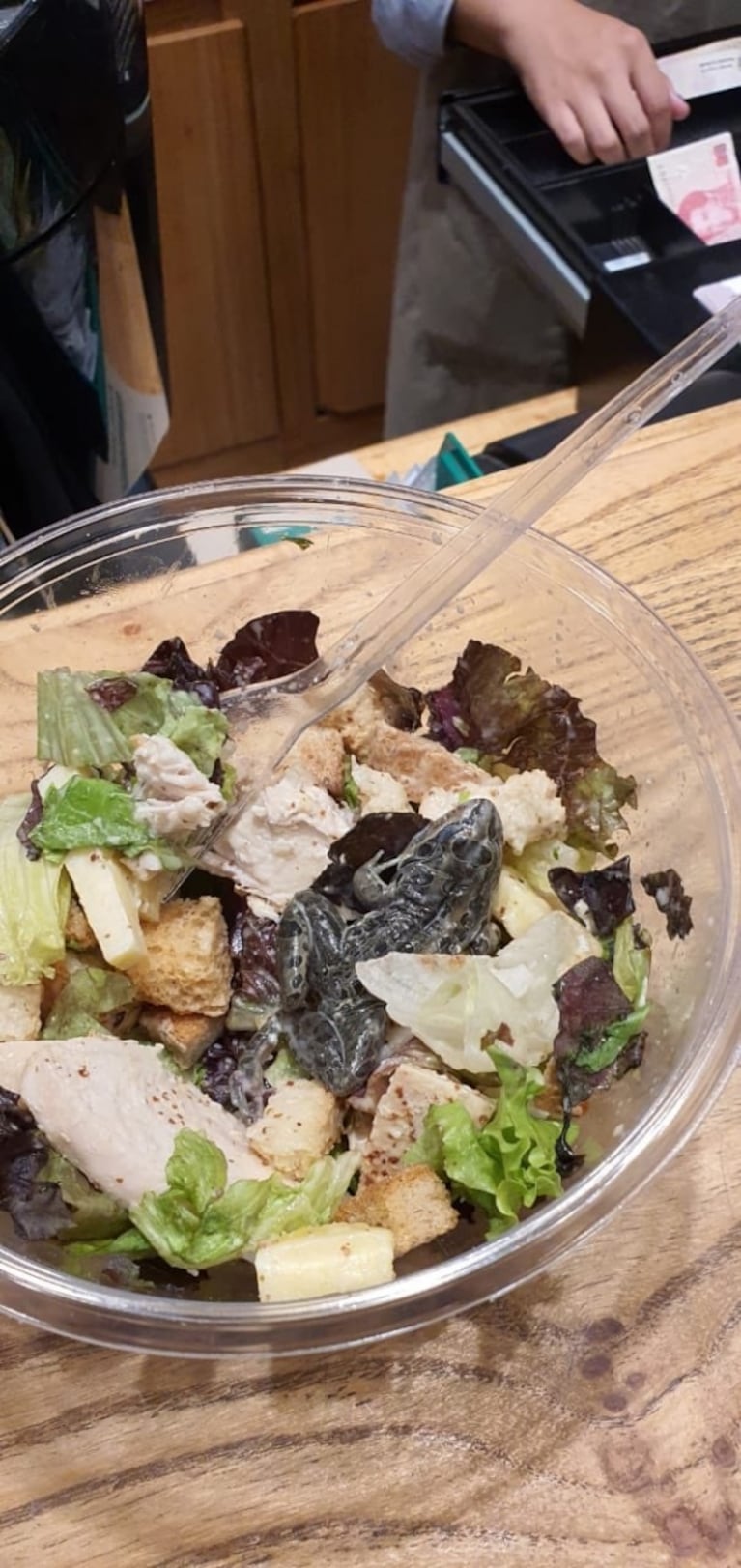 Viral: pidieron una ensalada en una reconocida cadena de comida saludable y descubrieron una rana en su plato