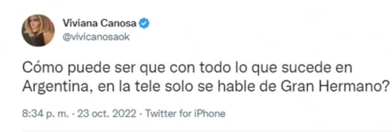 Viviana Canosa estalló contra Gran Hermano 2022: "¿Cómo puede ser?"