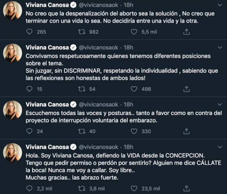 Viviana Canosa volvió a cruzar a Actrices Argentinas: "¿Tengo que pedir perdón por defender la vida desde la concepción?