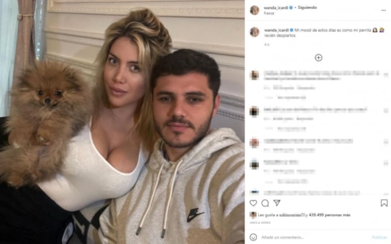 Wanda compartió una foto con Icardi recién levantados tras la nota con Susana Giménez: "Mi mood de estos días"