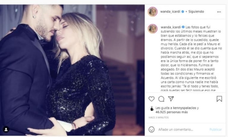 Wanda Nara anunció su reconciliación con Mauro Icardi tras el escándalo de la China: "Nos volvimos a elegir con el alma cansada de llorar"