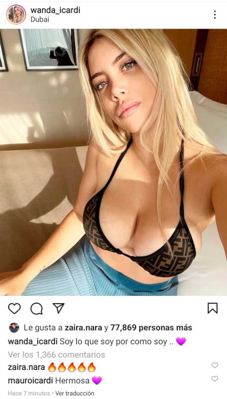 Wanda Nara compartió una contundente frase con una foto sensual y Mauro Icardi reaccionó en el acto: "Hermosa"