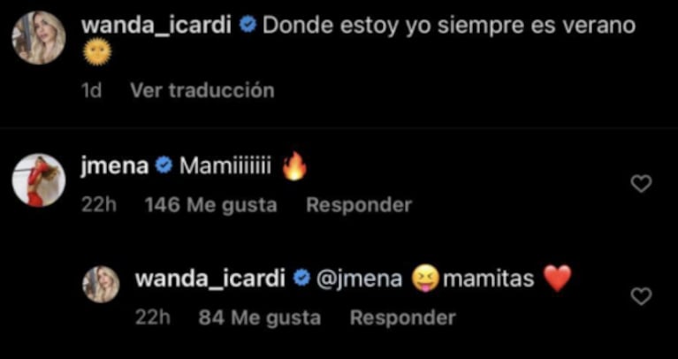 Wanda Nara compartió una secuencia de fotos muy subida de tono y Jimena Barón le dedicó un llamativo comentario