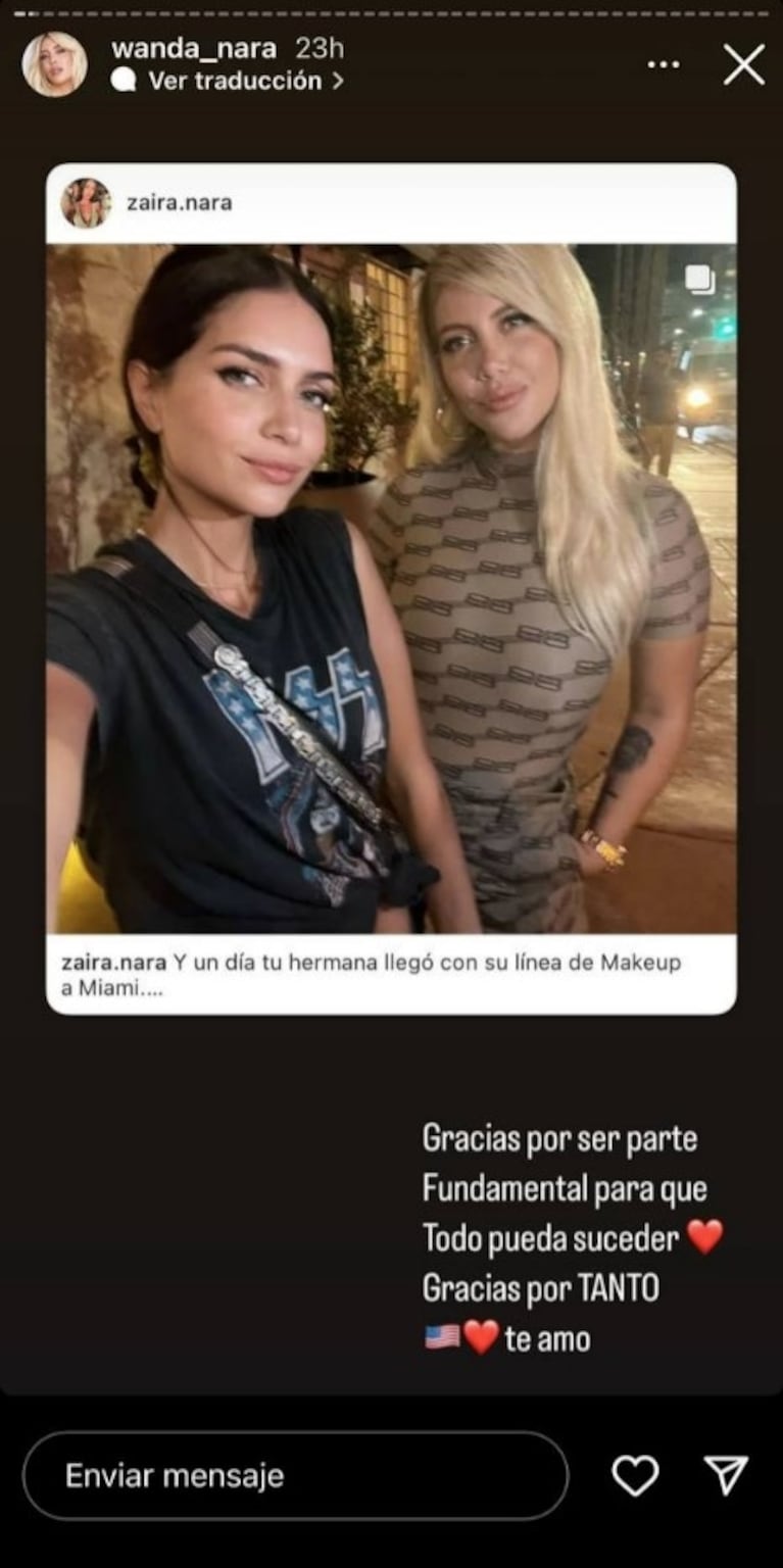 Wanda Nara le agradeció a Zaira su apoyo incondicional: emotivo mensaje