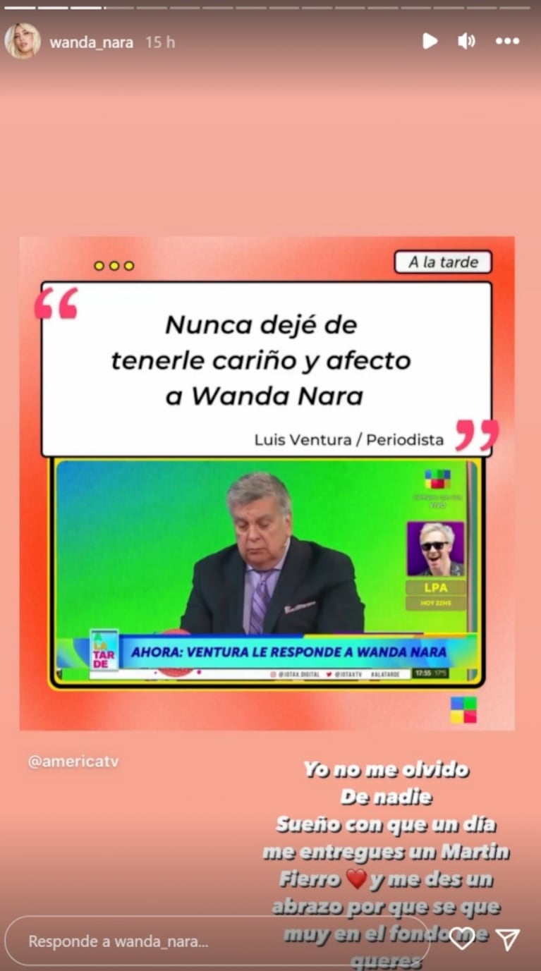 Wanda Nara le dedicó un profundo posteo a Luis Ventura tras escucharlo decir que ya no le atiende el teléfono