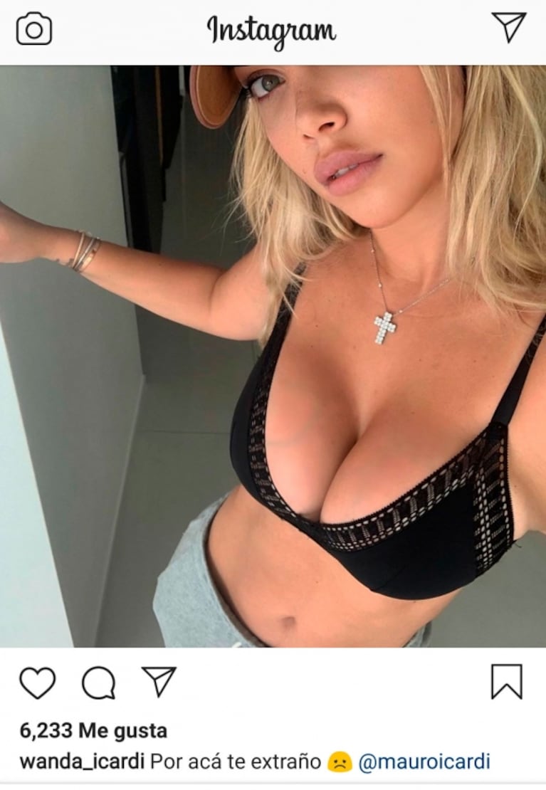 Wanda Nara le dedicó una foto sexy a Mauro Icardi ¡con un mensaje que luego borró!: "Por acá, te extraño"