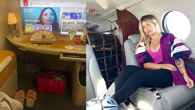 Wanda Nara mostró el lujoso interior del avión privado en el que viaja.