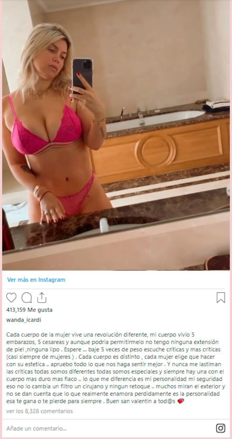 Wanda Nara mostró su cuerpo sin filtros y reflexionó: "Lo que me diferencia es mi personalidad, eso no lo cambia un cirujano"