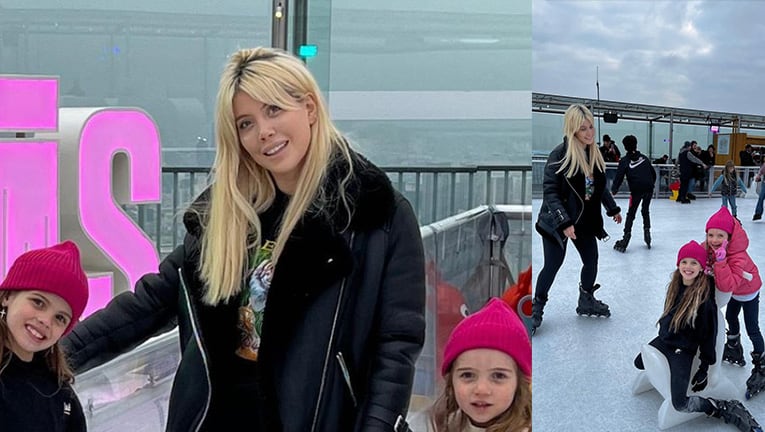 Wanda Nara posteó las fotos más lindas patinando sobre hielo con sus hijas.