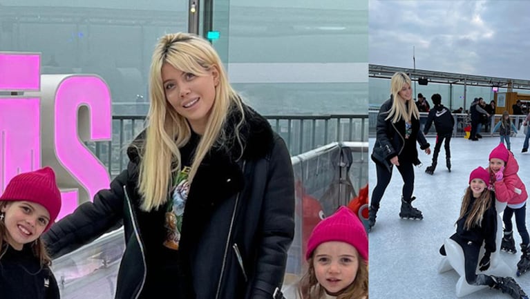 Wanda Nara posteó las fotos más lindas patinando sobre hielo con sus hijas.