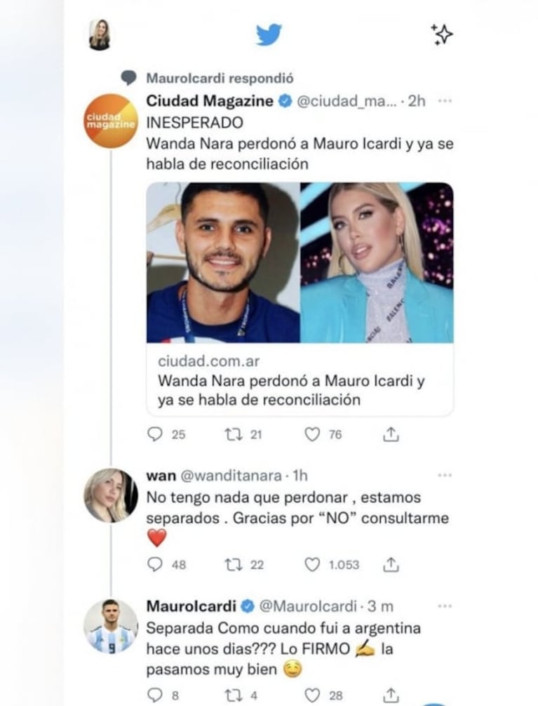 Wanda Nara reafirmó que están separados y Mauro Icardi le respondió con una chicana