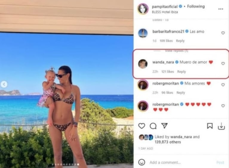 Wanda Nara se deslumbró al ver a Ana García Moritán en la playa con Pampita