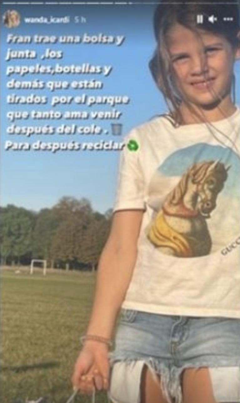 Wanda Nara se emocionó al ver a Francesca Icardi limpiando un parque, preocupada por el medio ambiente: "Todos ayudamos"