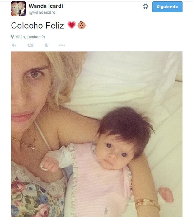 Wanda Nara se suma al método de crianza con apego (Foto: Twitter). 