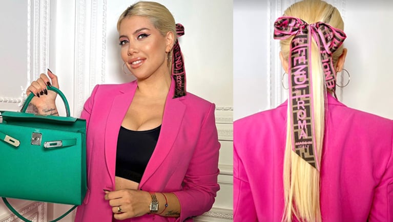 Wanda Nara sorprendió con un look "total pink" muy original y con un peinado a tono.