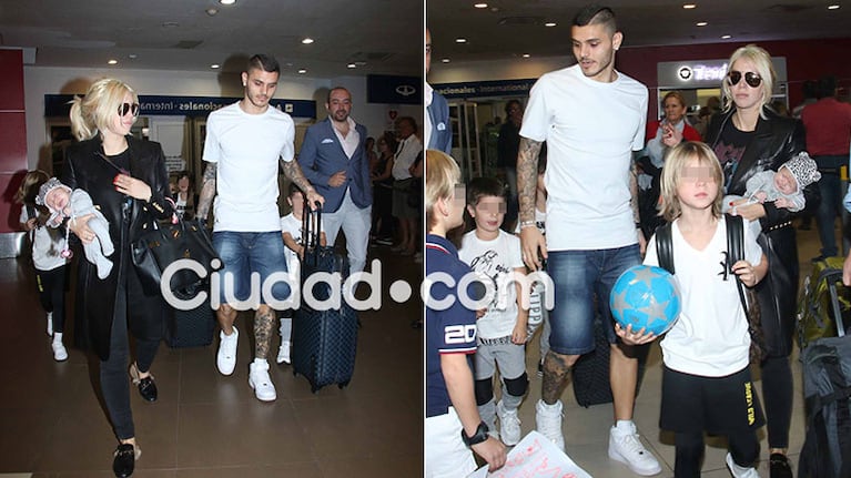  Wanda Nara y Mauro Icardi llegaron al país con sus hijos (Foto: Movilpress)