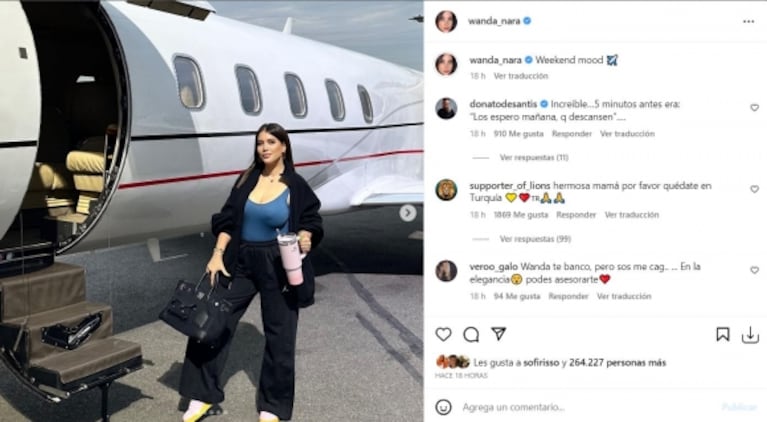 Wanda Nara y Mauro Icardi se fueron de Argentina: las románticas fotos juntos en avión privado