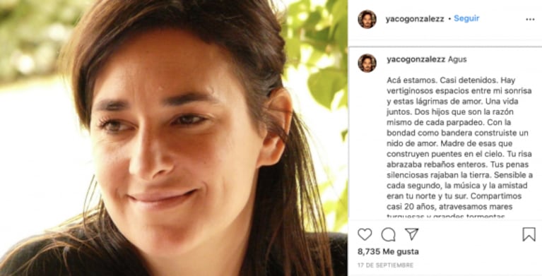 Yaco González compartió un desgarrador mensaje tras la muerte de Agustina Posse, su expareja y mamá de sus hijos: "Te despido con el alma en pedazos"