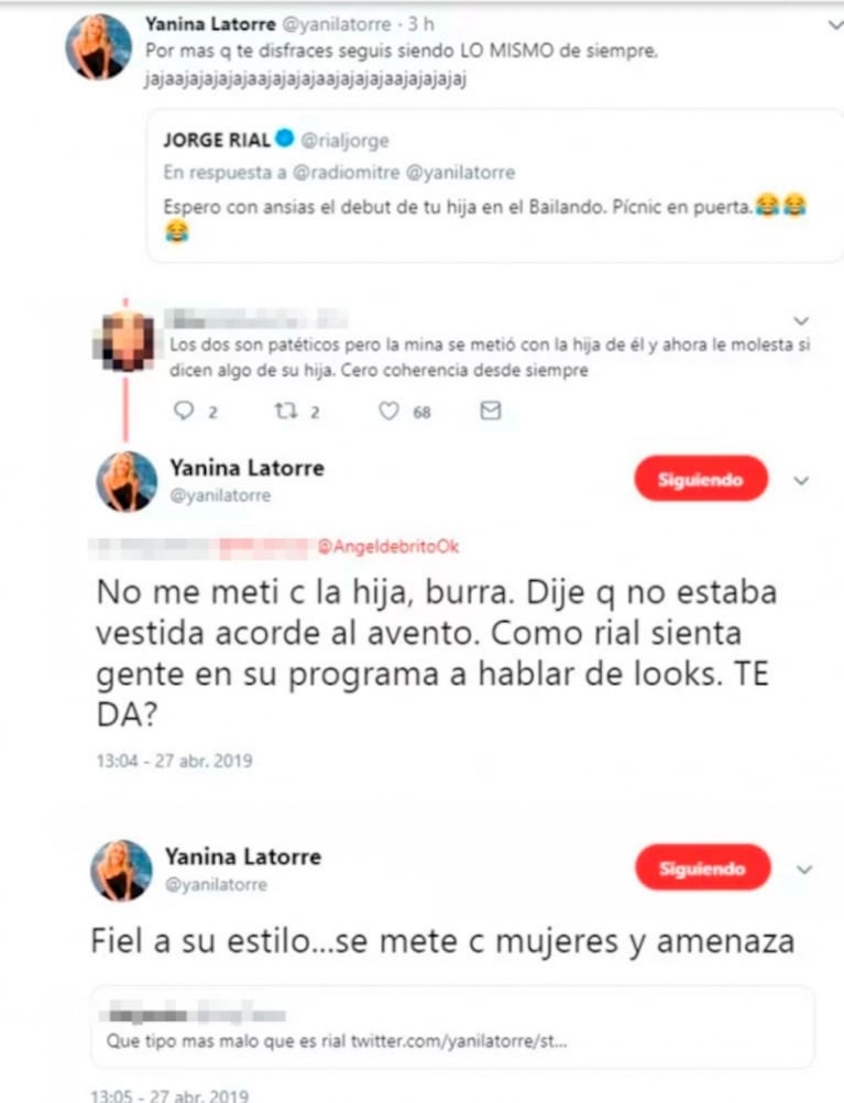 Yanina Latorre disparó fuerte contra Jorge Rial luego de que ironizara sobre el debut de su hija en el Bailando