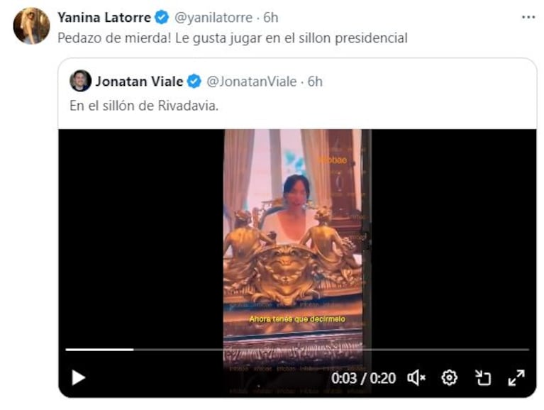 Yanina Latorre fue letal contra Tamara por la difusión de su nuevo video en la Casa Rosada.