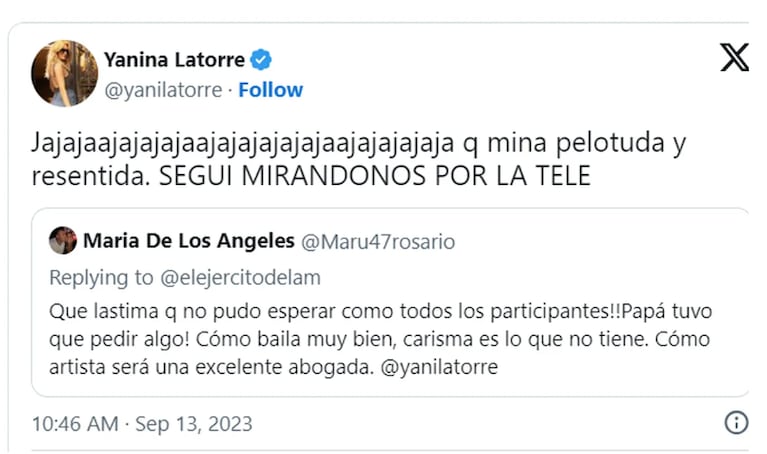 Yanina Latorre se enojó fuerte con una seguidora que criticó a su hija Lola