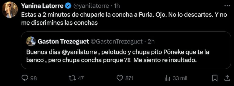 Yanina respondió al comentario de Gastón.