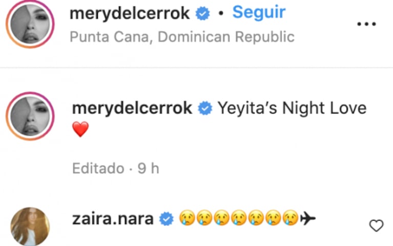 Zaira Nara reaccionó al ver una foto de Mery del Cerro y Paula Chaves en Punta Cana: "Noche de amor"